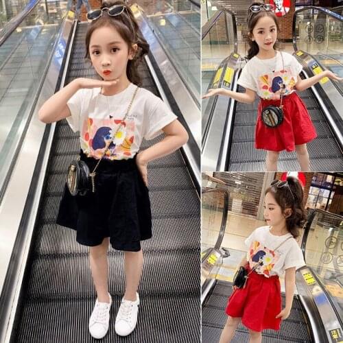 Girls Suits Childrens Fashion Western Style Girl Flowers Printing T Shirt Shorts Two-piece Set Kids Costume