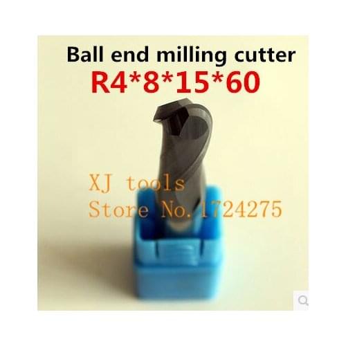Alloy milling cutter 1PCS*2F-R4.0*8*15*60MM Ball end milling cutter, Carbide milling cutter, straight shank cutter, CNC tool
