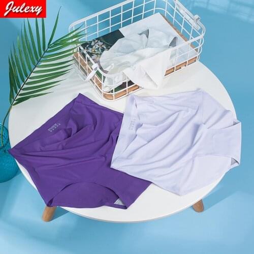 Julexy Seamless Women Underwear Panties High Waist Ice Silk Plus Size 3XL Female Briefs Breathable Cotton Crotch Panties