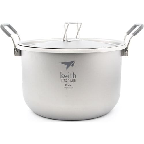 KEITH Ti8301 6L Titanium Pot Stockpot Cookware for Home Outdoor Hiking Picnic