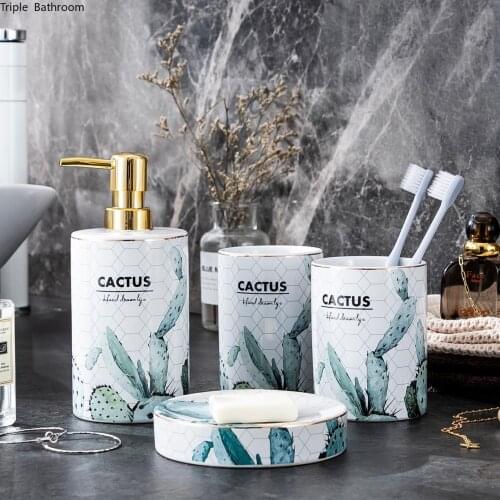 Ceramics Home Four Piece Set Modern Style Soap Dispenser Gargle Cup Soap Dish Wash Storage Supplies Bathroom Accessories Set