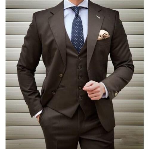 3 Pieces Tailor Made Brown Men Suit Slim Fit Notched Lapel Two Button Groom Tuxedos Groom Wear Formal Business Terno Masculino