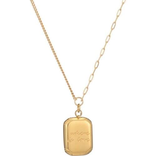 Stainless Steel Gold Chocolate Cube Where in Love Pendant Necklace Fashion Delicate Brick Jewelry Gift For Him with Chain