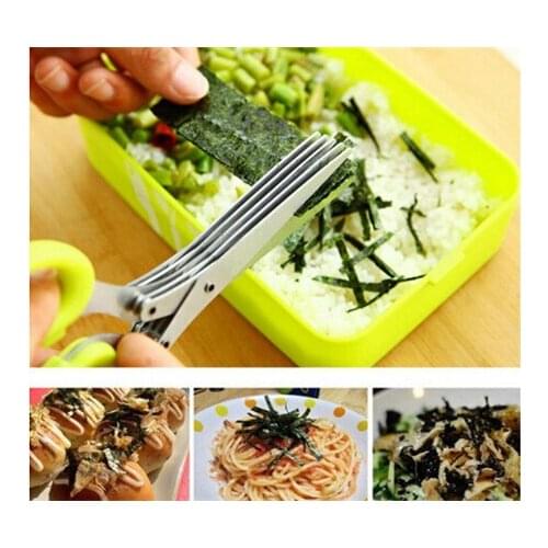 Multi-functional Stainless Steel Kitchen Knives Sushi Shredded Scallion Cut Herb Spices Scissors Cooking Tools 5N1128