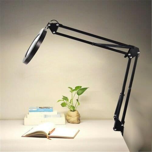 Desk Lamp 3 Colors Dimming Table Lamp 5X Magnifier Glass With Light Stand Clamp Magnifying Lamp