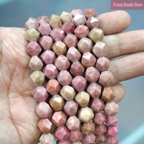 Natural Faceted Red Rhodonite Stone Spacers Loose Beads DIY Bracelet Necklace Charms 14" Strand 6 8 10MM for Jewelry Making