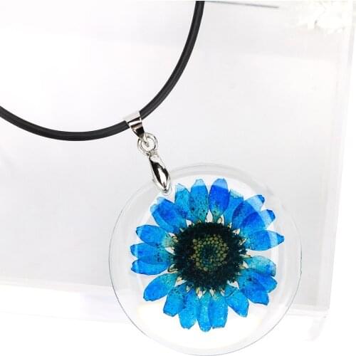 New 1 Pcs Beauty Cute Dried Daisy Flower Handmade Pendant Necklace Charm Gift Womens Jewelry Round Flower Necklace