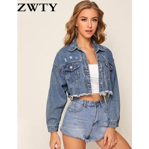 ZWTY Autumn Women Denim Jacket For Women Coat Jacket Single Breasted Short Denim Female Jacket Coats Clothing