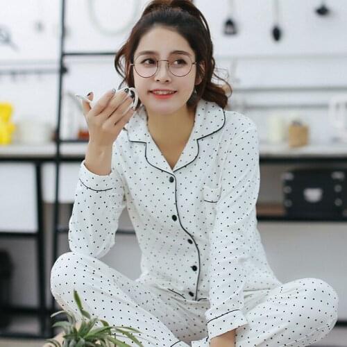 Lingering Warmth Womens Pajamas Long-sleeved Cotton Thin Section Korean Version Sweet Cute ladies 2021 Summer Cardigan Homewear