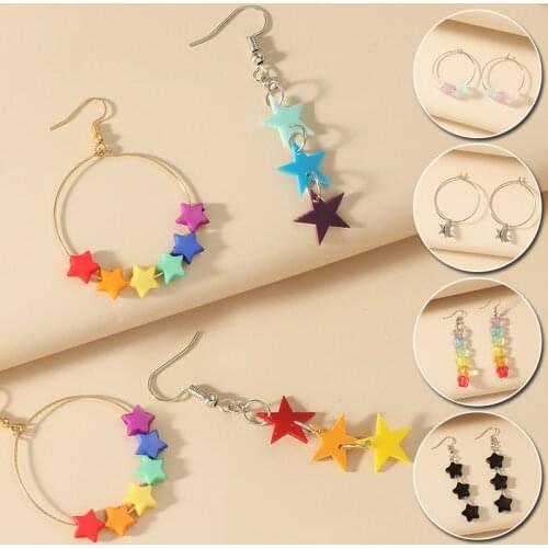Simple Colorful Star Pendant Drop Earrings for Women Resin Butterfly Long Cute Candy Color Earrings Party Kids Gift Trend New