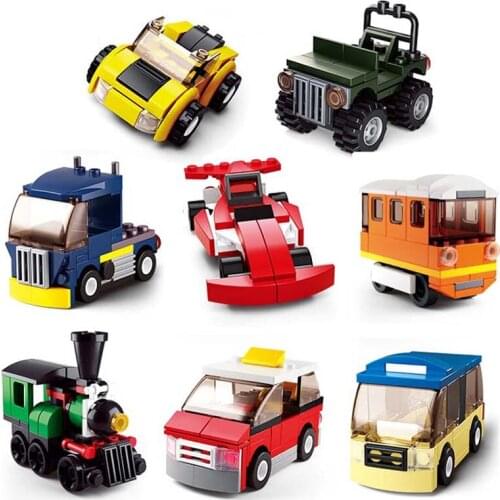 Enlighten Classic building blocks set of traffic vehicles series / truck train taxi coach racing car Jeep