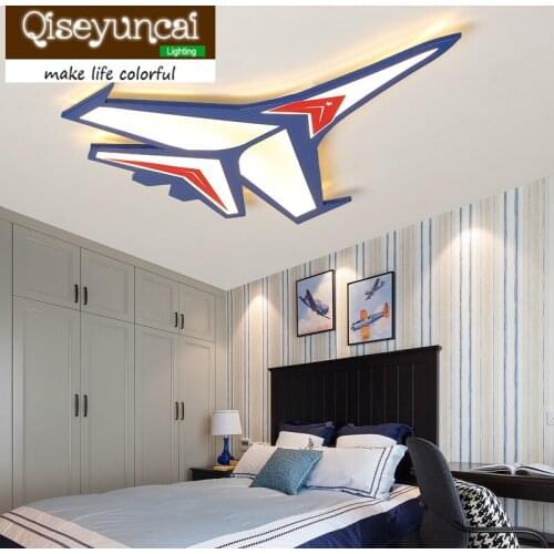 Qiseyuncai 2018 Childrens room cartoon airplane blue LED eye protection acrylic ceiling lamp boy bedroom energy saving lamp