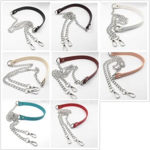 Bag Straps DIY 60cm-160cm Silver Metal Chain Shoulder Strap for Bag Colorful PU Leather Handbag Straps Replacement Purse Handles