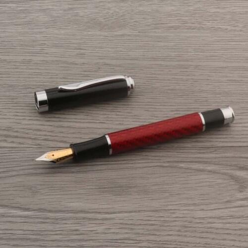 Quality Carbon Fiber 03 Fountain Pen Silver Red Golden Number 6 Nib Stationery School Supplies Writing Ink Pens New