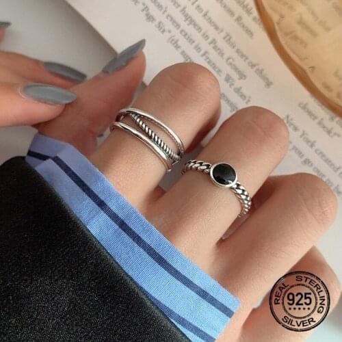 S925 Silver Open Adjustable Black Cross Twist Rings For Women New Trendy Korean Fashion High Quality Lady Party Jewelry INEFFA