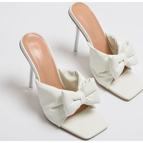 Slippers Western Style Fashion Designer 2021 Summer Casual High Heels Bow Oversize Popular Solid Color