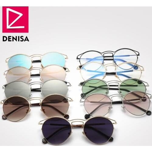 DENISA Unisex Steampunk Round Sunglasses Women Fashion Vintage Clear Glasses Men Driving Sun Glasses UV400 zonnebril dames G657