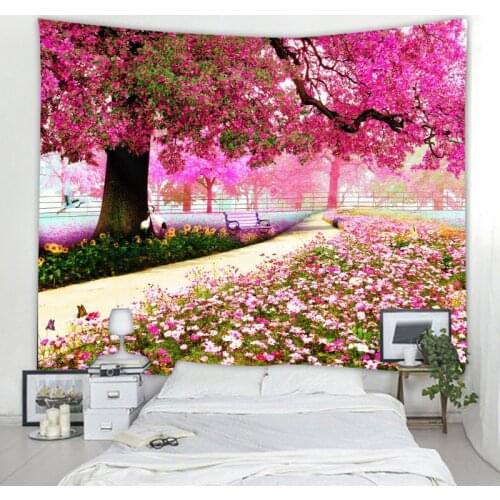 Boho decoration pink flower tapestry wall hanging tree hippie wall hanging psychedelic tapestry living room bedroom decoration