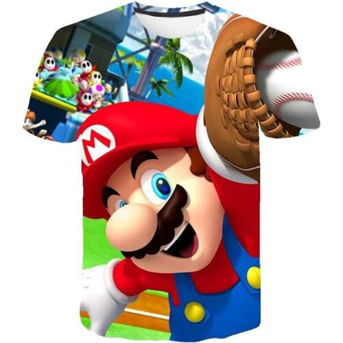 Funny Game Mario Cartoon Shirts Boys T-Shirt Kids Tops 4-16 T Children Clothes Summer Short Sleeve Streetwear Cool Tee Girl Tops