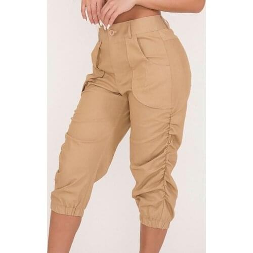 Womens Casual Harem Pants Cropped Rrousers 2021 Summer Beam Foot Pants Pocket Loose High Waist Solid Color Trousers #T1Q