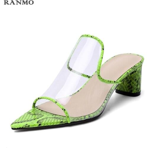 Pointed Open Toe Sandals Woman Slippers Snake-print Transparent Slippers High Heels Fashion Slippers Summer Outdoor Slippers