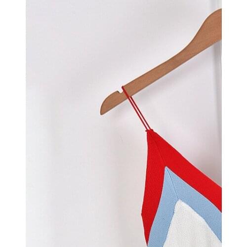 Womens Knit Sling Tops Color Patchwork Camisole V-Neck Pleated Sleeveless Off-Shoulder 2021 Summer Sweet Girls Sexy Lady Camis