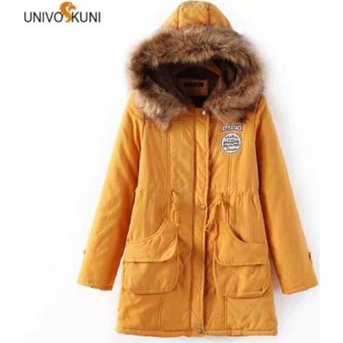 UNIVOS KUNI 2019 Womans Thick Coat Hooded Cotton Jacket Fur Warm Soild Color Slim Fit Male Fashion Brand Big Size 3XL J615