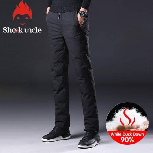 Winter Warm Men Down Pants White Duck Down Outdoor Sports Camping Pants Hiking Pants Ultralight Thicken Thermal Down Trousers