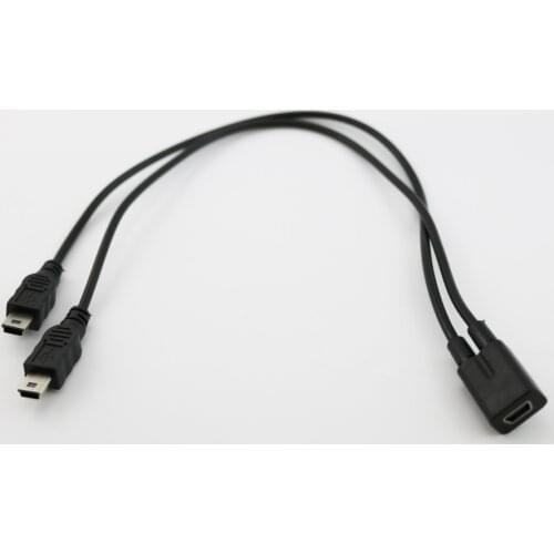 1pcs Mini USB 2.0 1 Female to 2x Mini USB Male Y Splitter Adapter Charger Cable Converter Cord 1ft