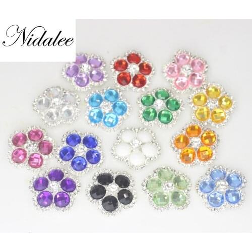27mm Flower Shape Acrylic Rhinestone Shank Crystal Buckle Invitation Ribbon Slider For home decoration