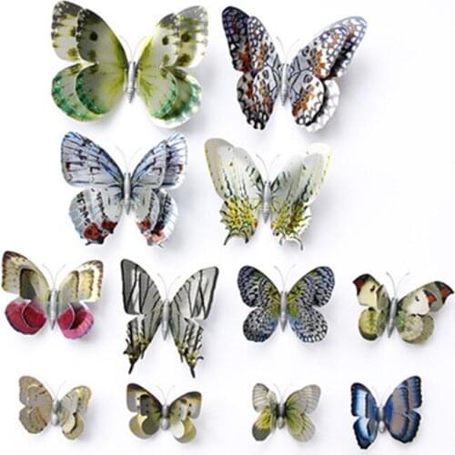 3D Silver PVC Double Layer Butterfly Wall Sticker 3d Butterfly Wall Decal Birthday Party Decor Background Butterflies 12pcs/set