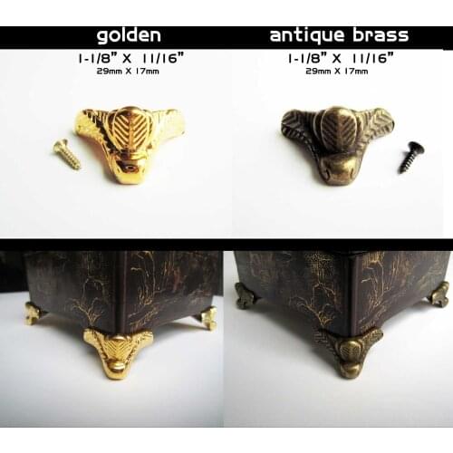 4pcs Mini Antique Brass Golden Vintage Jewelry Chest Gift Box Wooden Case Decorative Feet Leg Metal Corner Protector With Screw