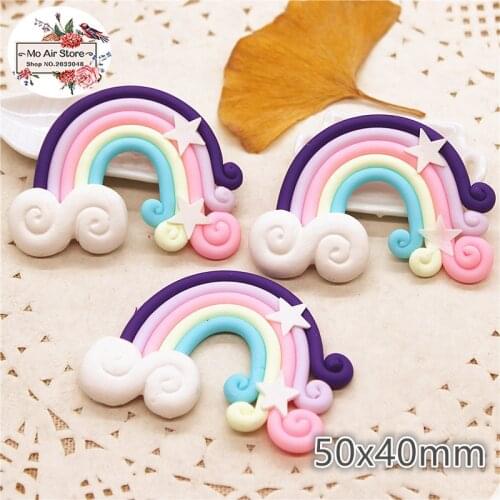 5PCS polymer clay hand made purple rainbow Flatback Cabochon Miniature Food Art Supply Decoration Charm Craft DIY