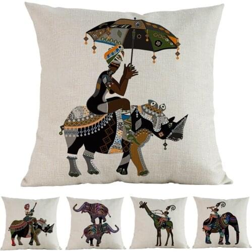 Africa Ethnic Circus Music Life Collection African Woman Traditional Costumes Elephant Pillow Case Home Decorative Cushion Cover