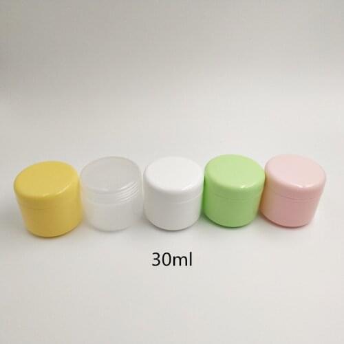 Free shipping 20pcs/lot 30ml 1oz plastic PP round cosmetic jar with screw cap ,colored sample jars for facial cream packaging