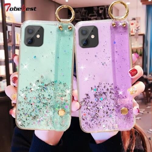 Wrist Strap Hand bracket Glitter Case For iPhone 12 Mini 11 Pro X XS Max XR 8 7 6S 6 Plus Coque Wristband Soft Silicone Cover