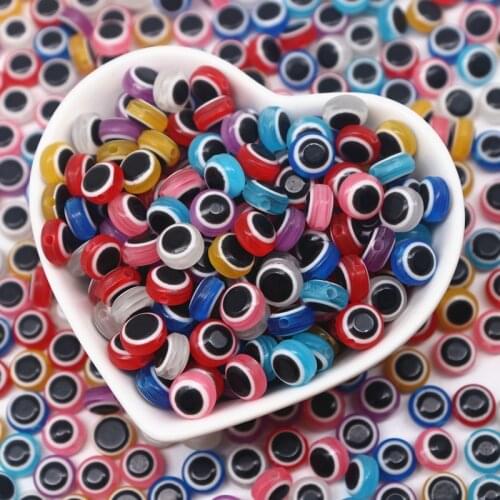 10g 8mm 10mm Oval Shape Spacer Beads Evil Eye Patterns Resin Loose Crafts Beads Lot for DIY Jewelry Making Findings