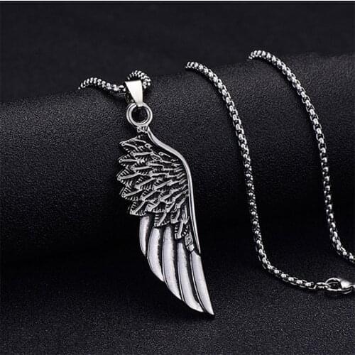 Vintage Viking Necklace Angel Wings Pendant Men Gothic Punk Neck Chains Collar Hip Pop Necklace Fashion Party collares Jewelry