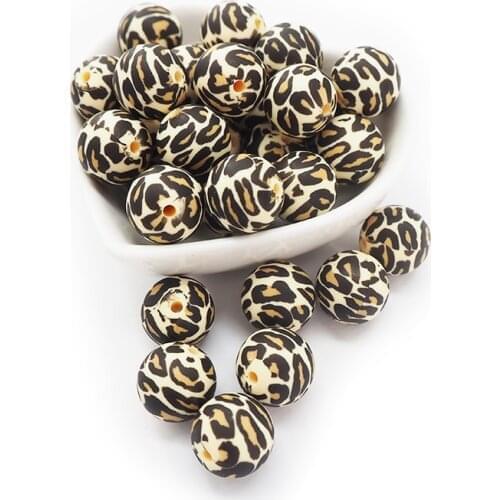 Chenkai 100PCS 15MM Silicone Leopard print Beads Baby Round Shaped Beads Teething BPA Free DIY Sensory Chewing Toy Accessories
