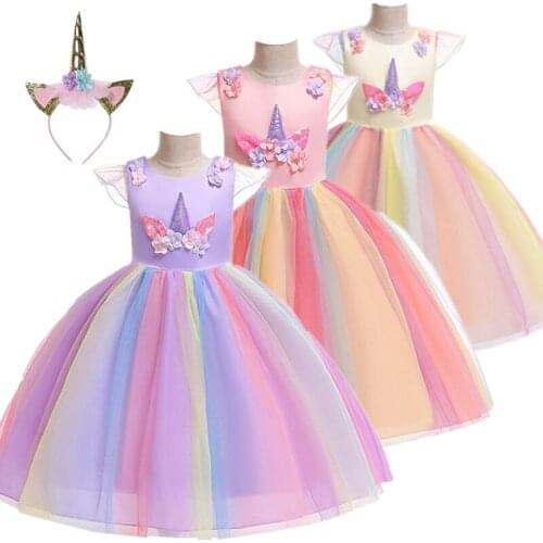 Unicorn Dress Kids Dresses For Girls Christmas Costume Children Princess Dress Girls Birthday Party Dress 3-10 Year