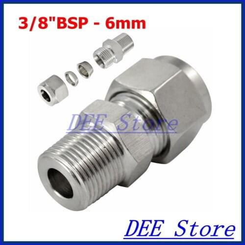 2PCS 3/8"BSP x 6MM Double Ferrule Tube Pipe Fittings Threaded Male Connector Stainless Steel SS 304 New Good Quality