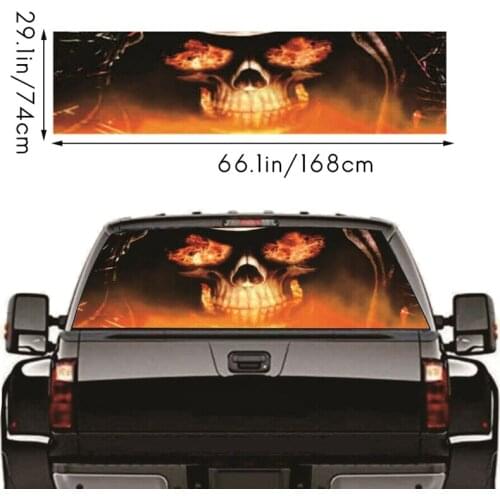Flame Skull for Truck Jeep Suv Pickup 3D Rear Windshield Decal Sticker Decor Rear Window Glass Poster 66.1 x 29.1Inch