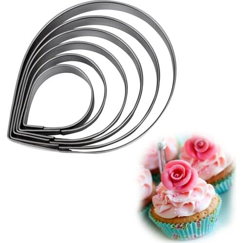 Fondant Cake Chocolate Baking Mold 6pcs/set Biscuit Cookie Cutter Water Drop Shape Rose Petal Shape Cookie Mold Stainless Steel