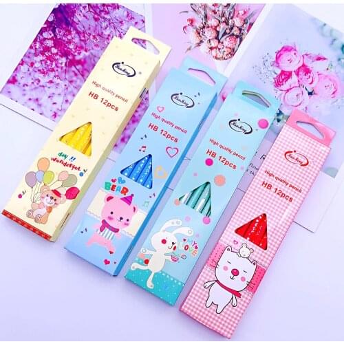 New Cartoon Wood Pencil HB 12pcs Music Printed Pencils for School Supplies Write Cute Drawing Supplies Cute Pencils Kawaii
