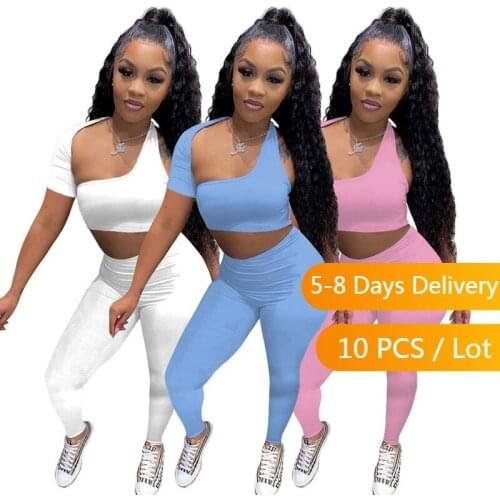 Wholesale Lots Bulk Items Summer Two Piece Set Sportswear Sexy Bodycon Tracksuit Women Clothes Crop Top and Pants Set YB6084