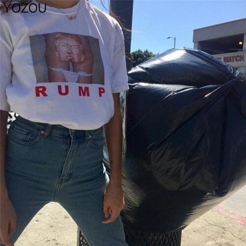 Summer Cotton Graphic Short Sleeve T-Shirts Korean Alternative Indie Plus Size Oversize 90s Funny White Black Top Spoof Trump