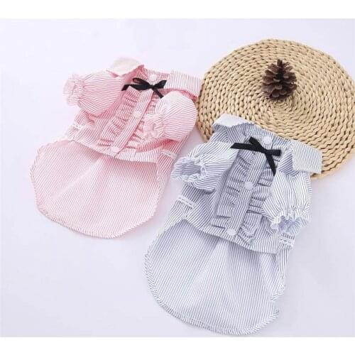 Summer Pet Dog Vest T-shirt Stripe Pattern Pet Clothes Princess Dog Shirt Short Sleeves Chihuahua Outfit Costume For Small Dogs