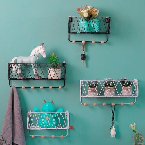 Metal Wooden Wall Mount Shelf Rack Basket Hooks Book Holder Storage Organizer DIY Wall Decoration Holder Home Decor