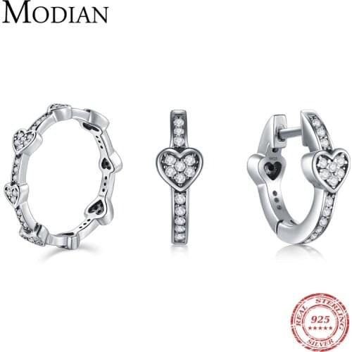 Modian 100% Solid 925 Sterling Silver Fashion Hearts Jewelry Sets luxury Ring Simple Earrings For Women Wedding Jewelry Bijoux
