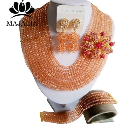 Fashion african jewelry set Peach nigerian wedding african beads jewelry set Crystal Free shipping Majalia-412